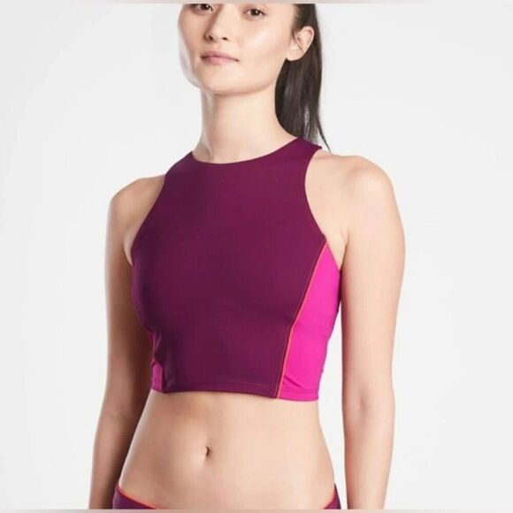 Athleta Other - Athleta Crop Bikini Top Size XS Velvet Plum D-DD Colorblock Racerback Swim NEW